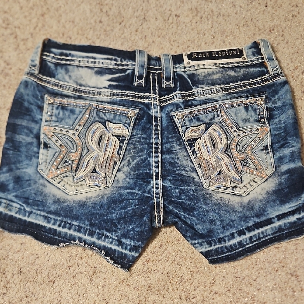 Worn Once Rock Revival Distressed Blue Jean Shorts